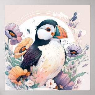 Puffin Vogelportret Dierlijke Schilderij Wildlife Poster