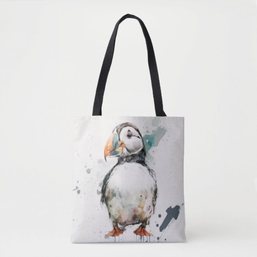 Puffin Vogelportret Dierlijke Schilderij Wildlife Tote Bag (Voorkant)
