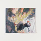 Puffin Vogelportret Dierlijke Schilderij Wildlife  Wandkleed (Voorkant (horizontaal))