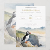 Puffin Watercolor Invitation Kaart (Voorkant / Achterkant)