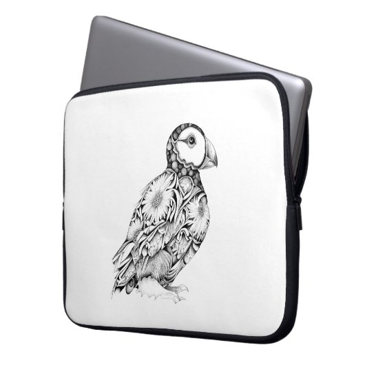Puffin Wild Animal Natuur Illustratie Art Tattoo Laptop Sleeve (Voorkant Links)