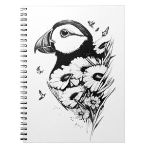 Puffin Wild Animal Natuur Illustratie Art Tattoo Notitieboek