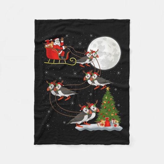 Puffins Bird Santa Sleigh Flying Funny Magical Chr Fleece Deken (Voorkant)