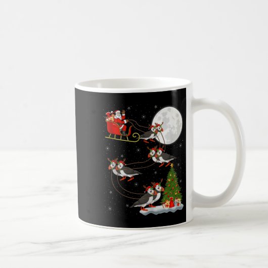 Puffins Bird Santa Sleigh Flying Funny Magical Chr Koffiemok (Rechts)