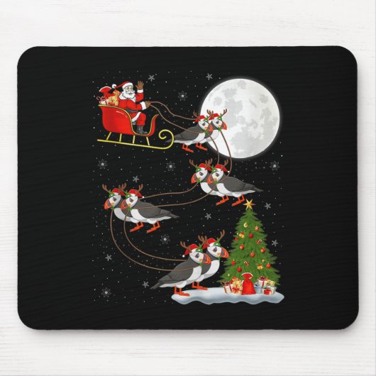 Puffins Bird Santa Sleigh Flying Funny Magical Chr Muismat (Voorkant)