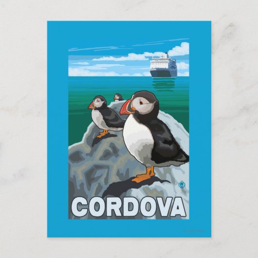 Puffins & Cruise Ship - Cordova, Alaska Briefkaart (Voorkant)