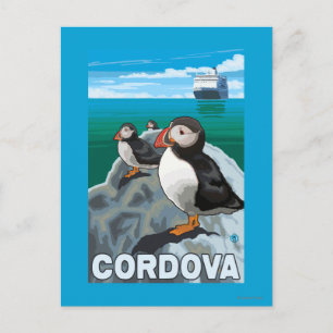 Puffins & Cruise Ship - Cordova, Alaska Briefkaart