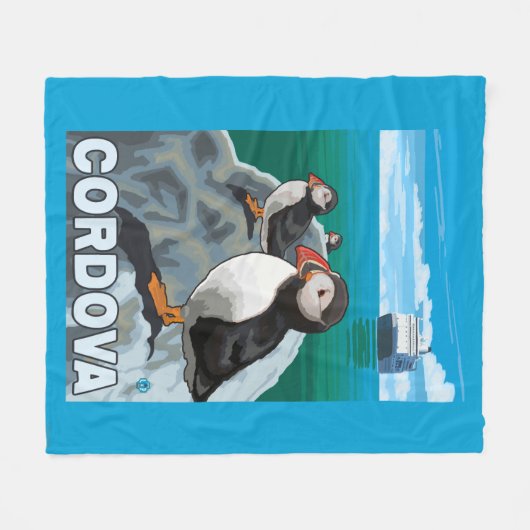 Puffins & Cruise Ship - Cordova, Alaska Fleece Deken (Voorkant (Horizontaal))