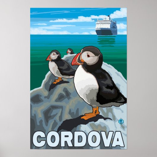 Puffins & Cruise Ship - Cordova, Alaska Poster (Voorkant)
