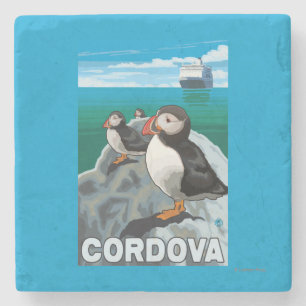 Puffins & Cruise Ship - Cordova, Alaska Stenen Onderzetter