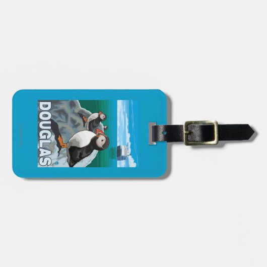 Puffins & Cruise Ship - Douglas, Alaska Bagagelabel (Voorkant horizontaal)