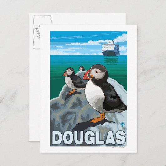 Puffins & Cruise Ship - Douglas, Alaska Briefkaart (Voorkant / Achterkant)
