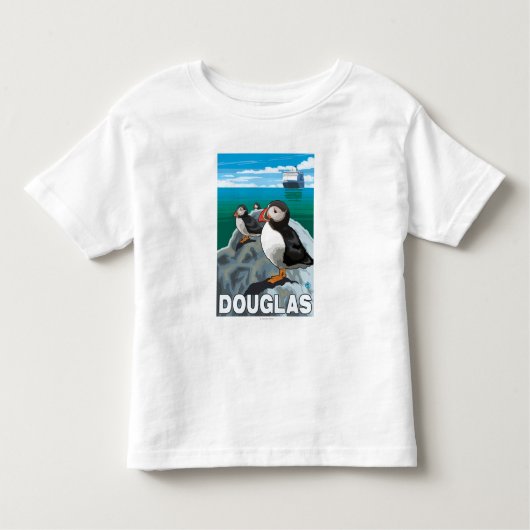 Puffins & Cruise Ship - Douglas, Alaska Kinder Shirts (Voorkant)