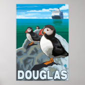 Puffins & Cruise Ship - Douglas, Alaska Poster (Voorkant)