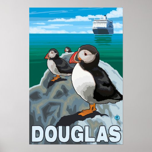 Puffins & Cruise Ship - Douglas, Alaska Poster (Voorkant)