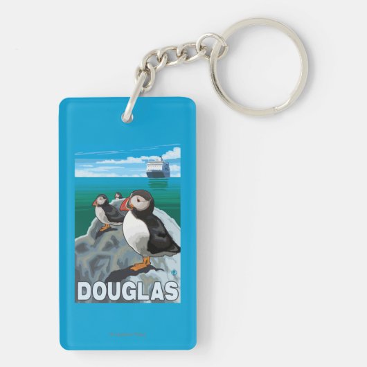 Puffins & Cruise Ship - Douglas, Alaska Sleutelhanger (achterkant)