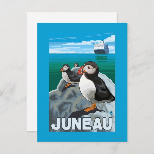 Puffins & Cruise Ship - Juneau, Alaska Briefkaart (Voorkant / Achterkant)