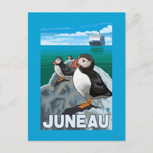 Puffins & Cruise Ship - Juneau, Alaska Briefkaart (Voorkant)