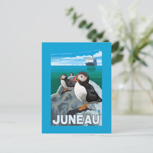 Puffins & Cruise Ship - Juneau, Alaska Briefkaart (Staand voorkant)