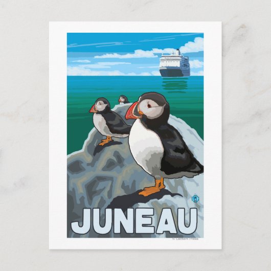 Puffins & Cruise Ship - Juneau, Alaska Briefkaart (Voorkant)