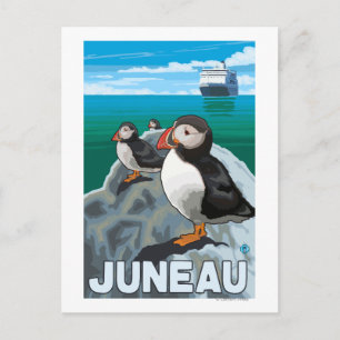 Puffins & Cruise Ship - Juneau, Alaska Briefkaart