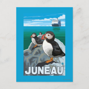 Puffins & Cruise Ship - Juneau, Alaska Briefkaart