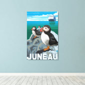 Puffins & Cruise Ship - Juneau, Alaska Canvas Afdruk (Insitu (Houten vloer))