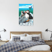 Puffins & Cruise Ship - Juneau, Alaska Canvas Afdruk (Insitu (Slaapkamer))
