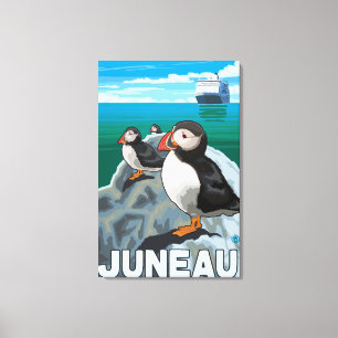Puffins & Cruise Ship - Juneau, Alaska Canvas Afdruk