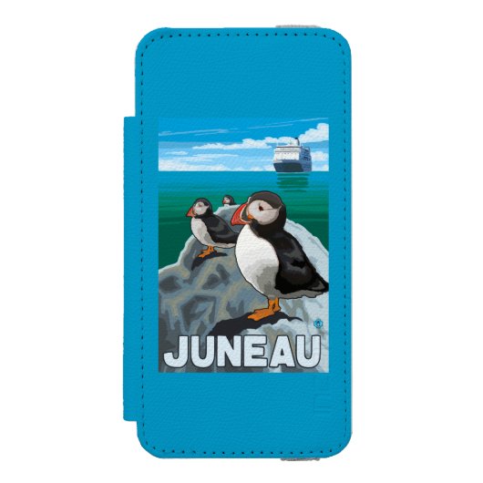Puffins & Cruise Ship - Juneau, Alaska Incipio iPhone Portemonnee Hoesje (Voorkant Agenda)