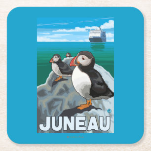 Puffins & Cruise Ship - Juneau, Alaska Kartonnen Onderzetters