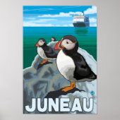 Puffins & Cruise Ship - Juneau, Alaska Poster (Voorkant)
