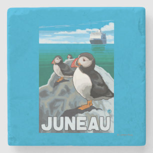 Puffins & Cruise Ship - Juneau, Alaska Stenen Onderzetter