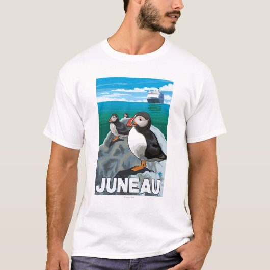 Puffins & Cruise Ship - Juneau, Alaska T-shirt (Voorkant)