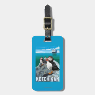 Puffins & Cruise Ship - Ketchikan, Alaska Bagagelabel