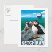 Puffins & Cruise Ship - Ketchikan, Alaska Briefkaart (Voorkant / Achterkant)