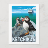 Puffins & Cruise Ship - Ketchikan, Alaska Briefkaart (Voorkant)