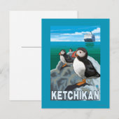 Puffins & Cruise Ship - Ketchikan, Alaska Briefkaart (Voorkant / Achterkant)