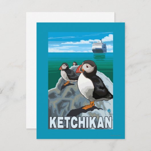 Puffins & Cruise Ship - Ketchikan, Alaska Briefkaart (Voorkant / Achterkant)