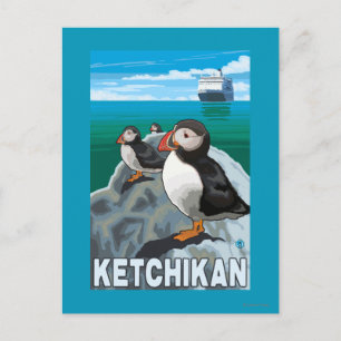 Puffins & Cruise Ship - Ketchikan, Alaska Briefkaart