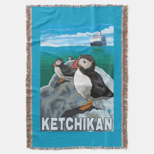 Puffins & Cruise Ship - Ketchikan, Alaska Deken (Voorkant Verticaal)