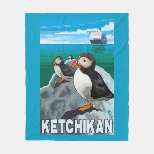 Puffins & Cruise Ship - Ketchikan, Alaska Fleece Deken (Voorkant)
