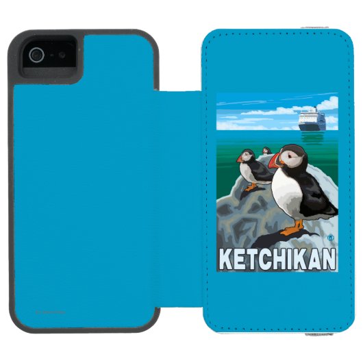 Puffins & Cruise Ship - Ketchikan, Alaska Incipio iPhone Portemonnee Hoesje (Agenda Open)