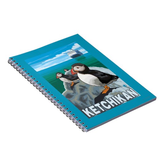 Puffins & Cruise Ship - Ketchikan, Alaska Notitieboek (Rechterzijde)