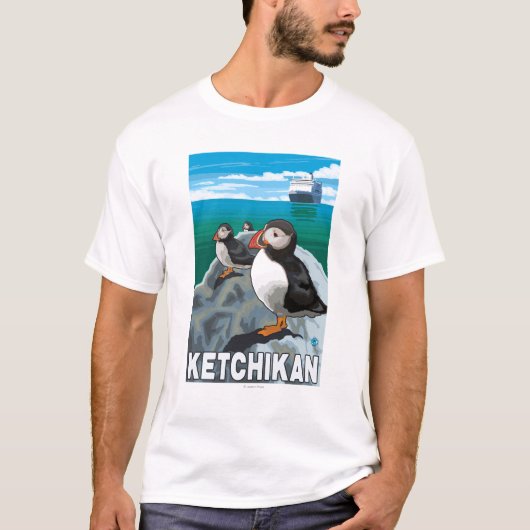 Puffins & Cruise Ship - Ketchikan, Alaska T-shirt (Voorkant)
