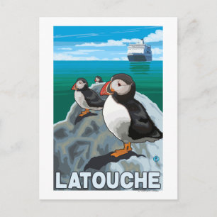 Puffins & Cruise Ship - Latouche, Alaska Briefkaart