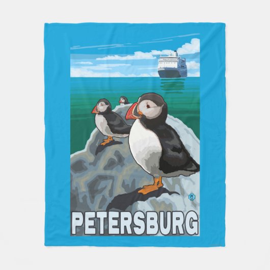 Puffins & Cruise Ship - Petersburg, Alaska Fleece Deken (Voorkant)