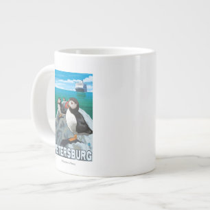 Puffins & Cruise Ship - Petersburg, Alaska Grote Koffiekop