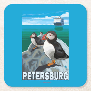 Puffins & Cruise Ship - Petersburg, Alaska Kartonnen Onderzetters