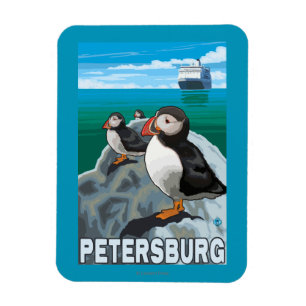 Puffins & Cruise Ship - Petersburg, Alaska Magneet